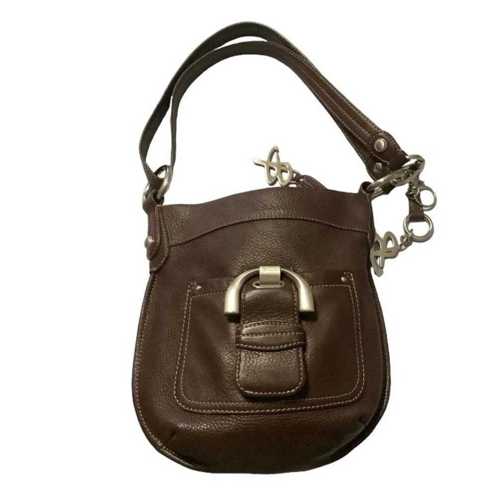 B. Makowsky brown Togo leather crossbody handbag with silver hardware‎